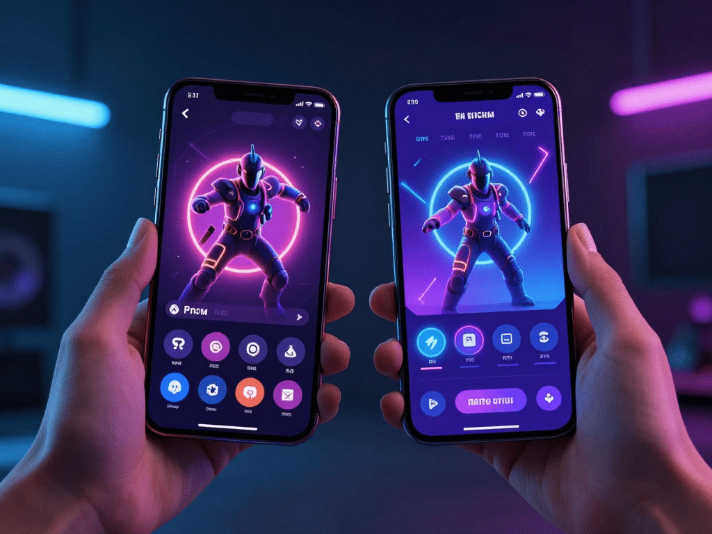 Game Thủ So Sánh Giao Diện Ux/Ui Sunwin So Với Hit Club 2026 Trên Hai Màn Hình Điện Thoại, Ánh Sáng Neon Rực Rỡ Trong Phòng Tối Hiện Đại Game thủ so sánh giao diện UX/UI Sunwin so với Hit Club 2026 trên hai màn hình điện thoại, ánh sáng neon rực rỡ trong phòng tối hiện đại