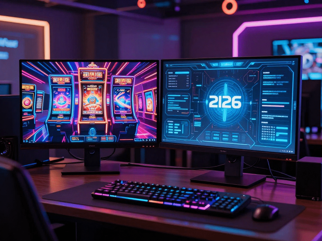 Hình Ảnh Minh Họa So Sánh Đồ Họa Sunwin So Với B52 Club 2026 Trên Hai Màn Hình, Giao Diện Casino Hiện Đại Trái Và Futuristic Phải, Ánh Sáng Neon Gaming Rực Rỡ Hình ảnh minh họa so sánh đồ họa Sunwin so với B52 Club 2026 trên hai màn hình, giao diện casino hiện đại trái và futuristic phải, ánh sáng neon gaming rực rỡ