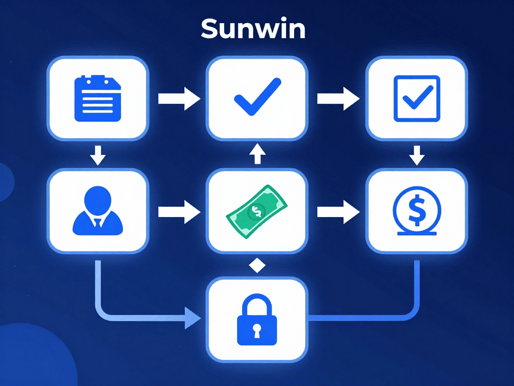 Hình Minh Họa Quy Trình Xét Duyệt Rút Tiền Sunwin Với Các Biểu Tượng Yêu Cầu, Kiểm Tra, Phê Duyệt Và Chuyển Khoản Trên Giao Diện Kỹ Thuật Số Hiện Đại Hình minh họa quy trình xét duyệt rút tiền Sunwin với các biểu tượng yêu cầu, kiểm tra, phê duyệt và chuyển khoản trên giao diện kỹ thuật số hiện đại